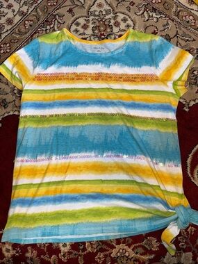 White Stag Multicolor Striped Sequin Tie-Hem Tee